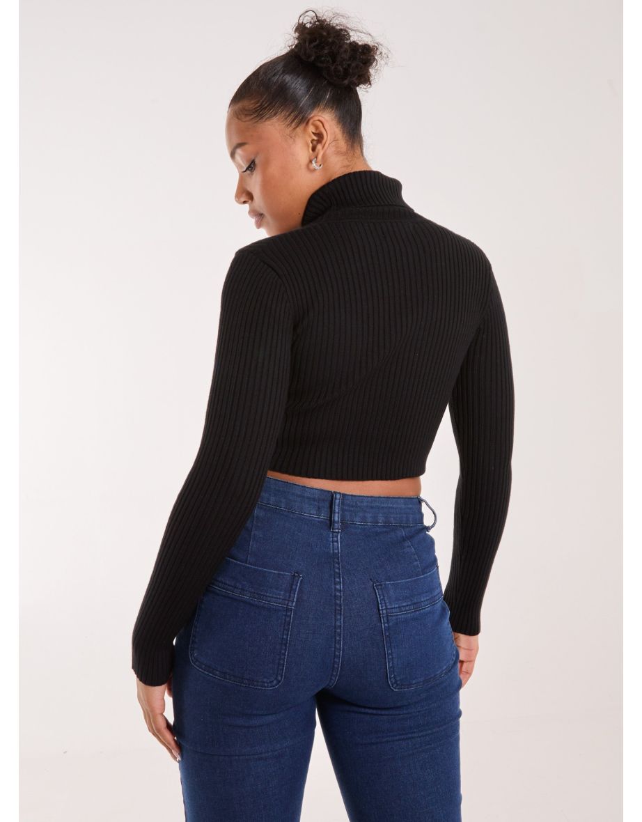 Ribbed Roll Neck Jumper With Cut Out Detail - 3