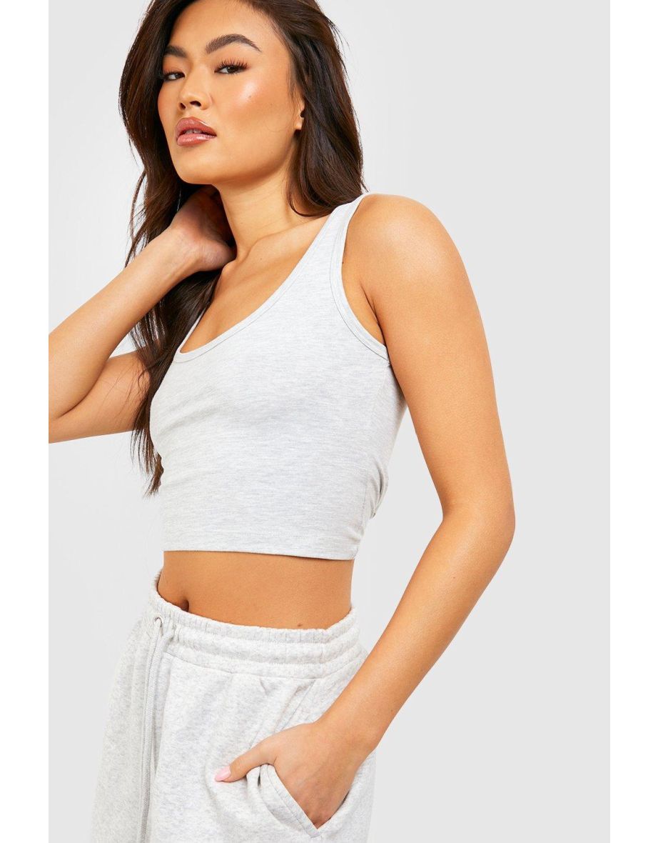 Scoop Neck Crop Top And Sweat Short Set - ash grey - 3