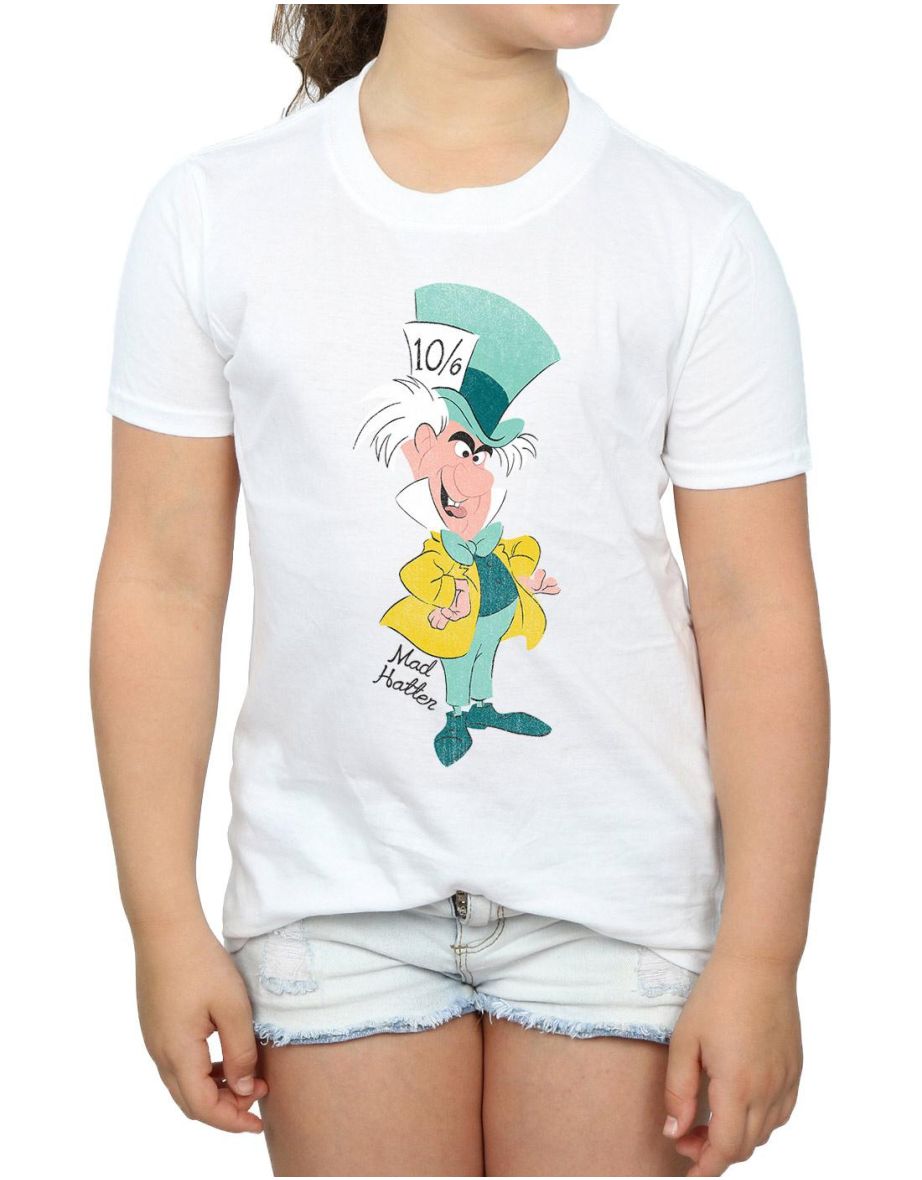 Disney Girls Alice In Wonderland Mad Hatter Classic Cotton T-Shirt - White - 3