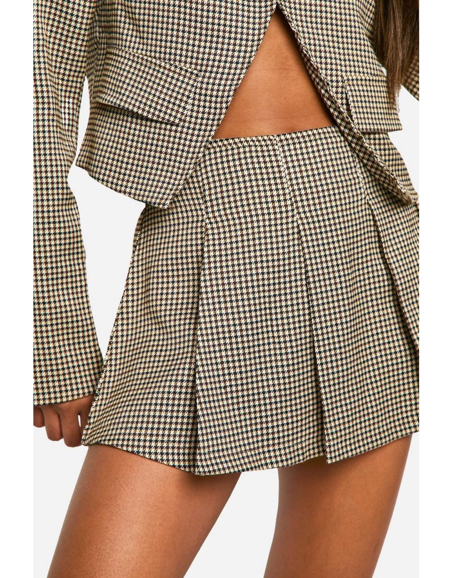 Tonal Mini Dogtooth Pleated Mini Skirt - camel - 3