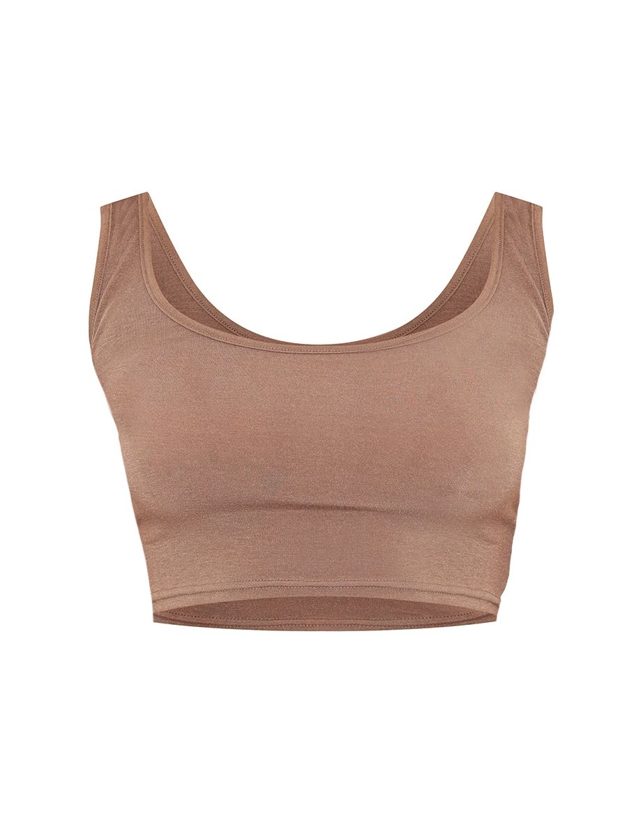 Recycled Mocha Basic Scoop Neck Crop Top - 4