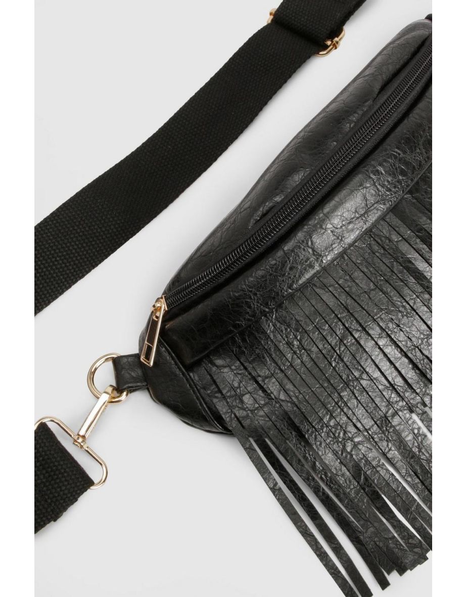 Textured Fringe Bum Bag - black - 3
