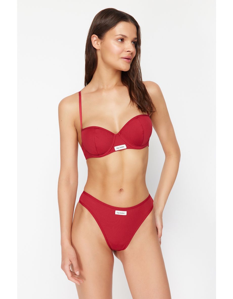 Burgundy Corded Label Detailed Coverless Knitted Underwear Set