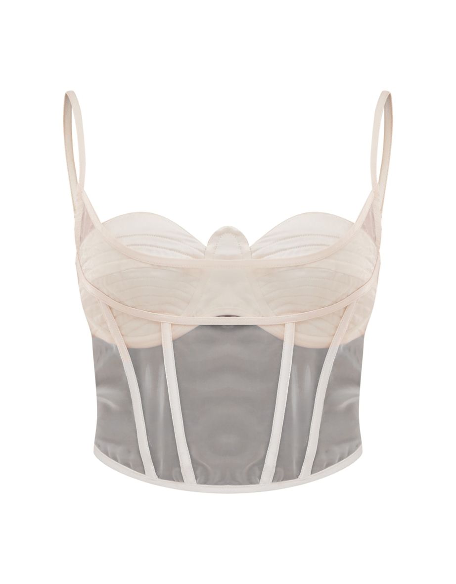 Cream Satin Sheer Panel Corset - 4