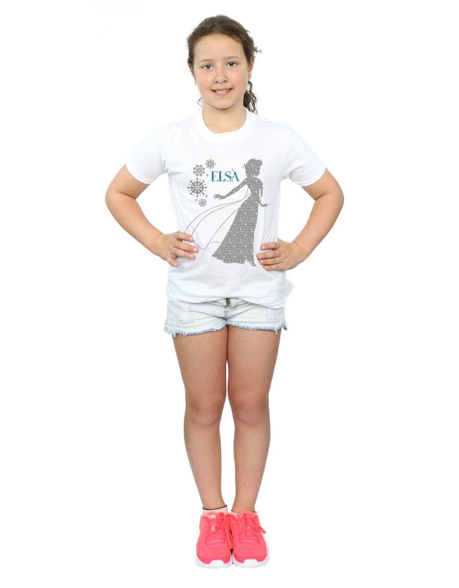 Disney Girls Frozen Elsa Christmas Silhouette Cotton T-Shirt - White