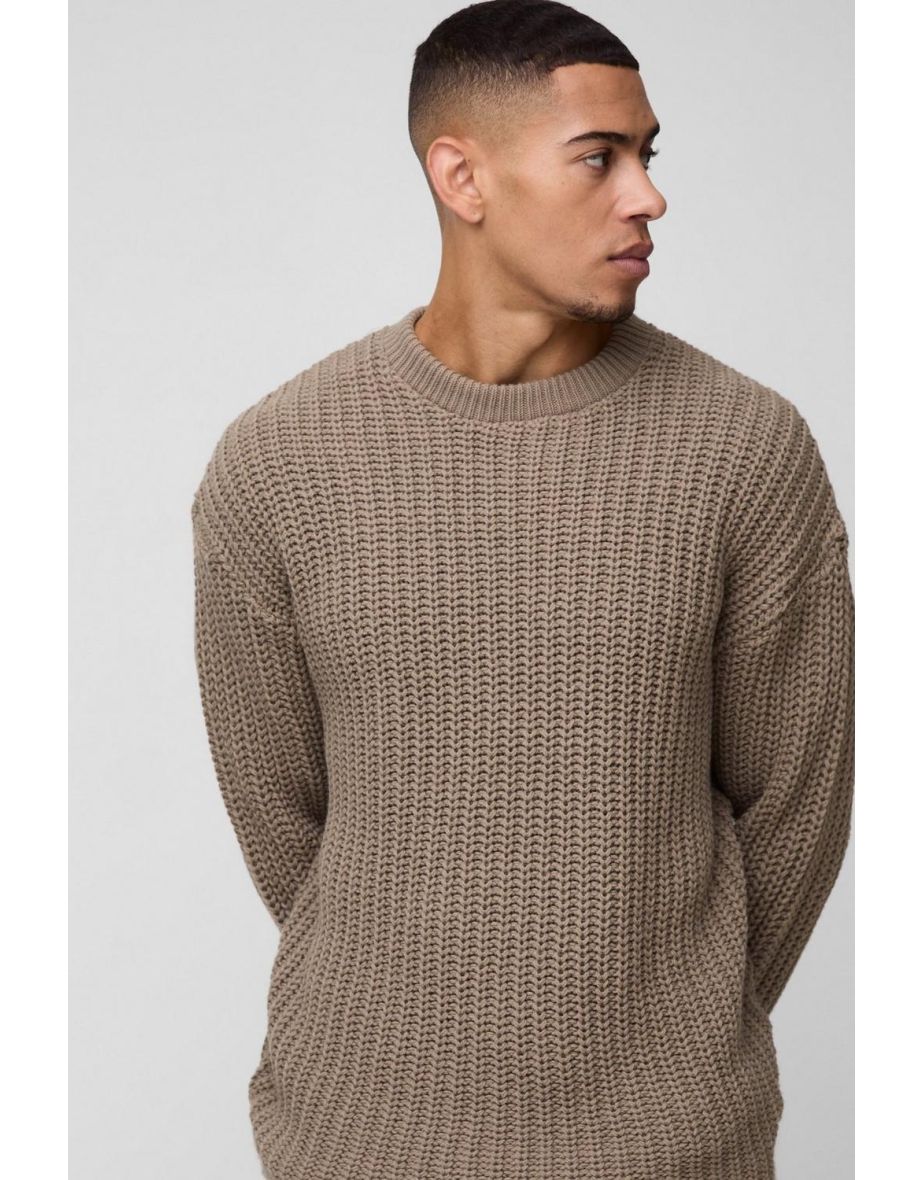 Oversized Chunky Knitted Jumper - taupe - 2