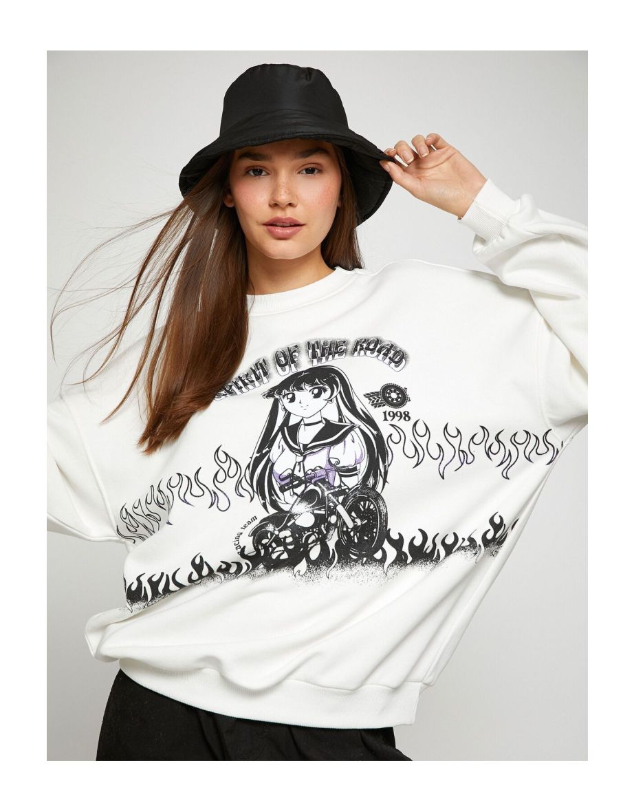 Anime Sweatshirt Oversize Crew Neck Long Sleeve Fleece Inner
