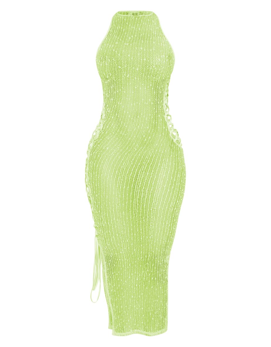 Shape Lime Textured Sheer Cut Out Side Midaxi Dress - 4