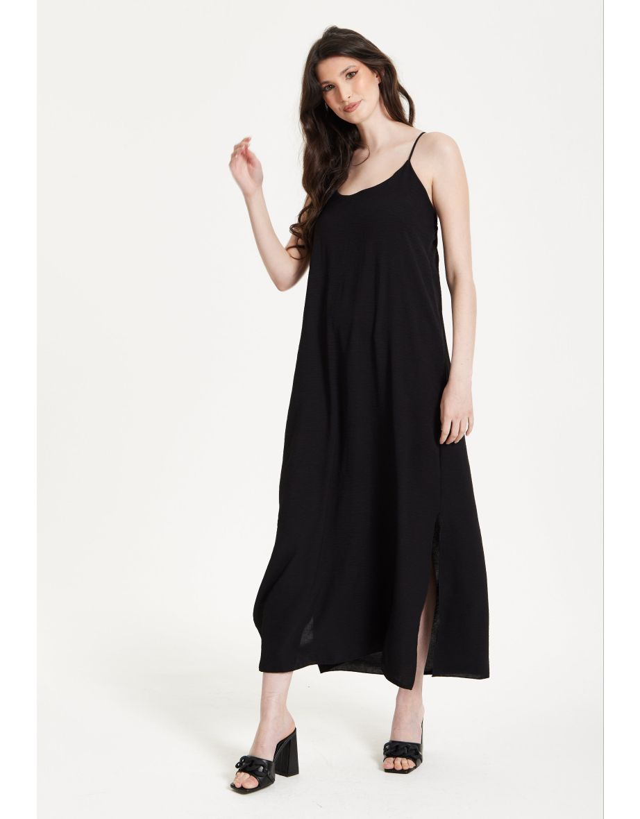 Black Strappy Split Hem Maxi Dress