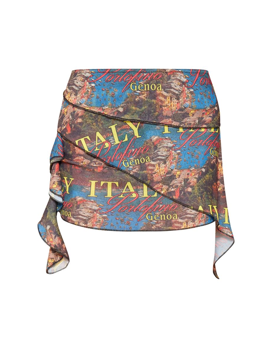 Multi Italy Printed Onion Skin Drape Mini Skirt - 5