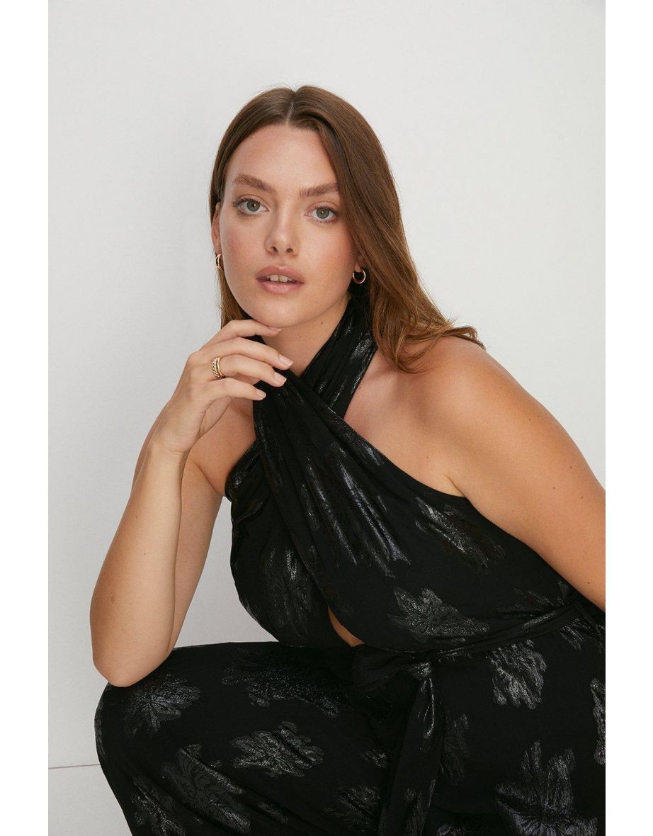 Plus Size Tie Front Metallic Jumpsuit - 2