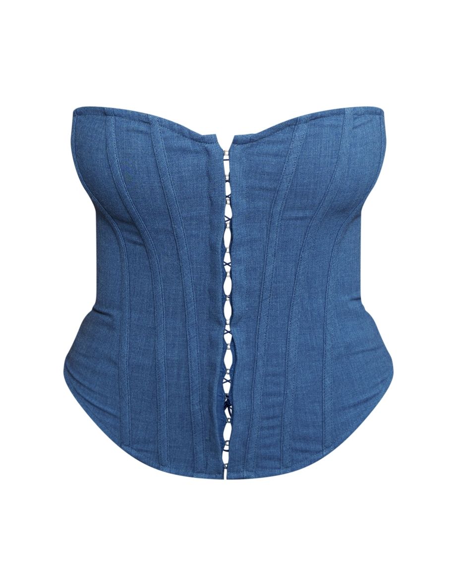 Shape Blue Lace Up Back Woven Corset - 4