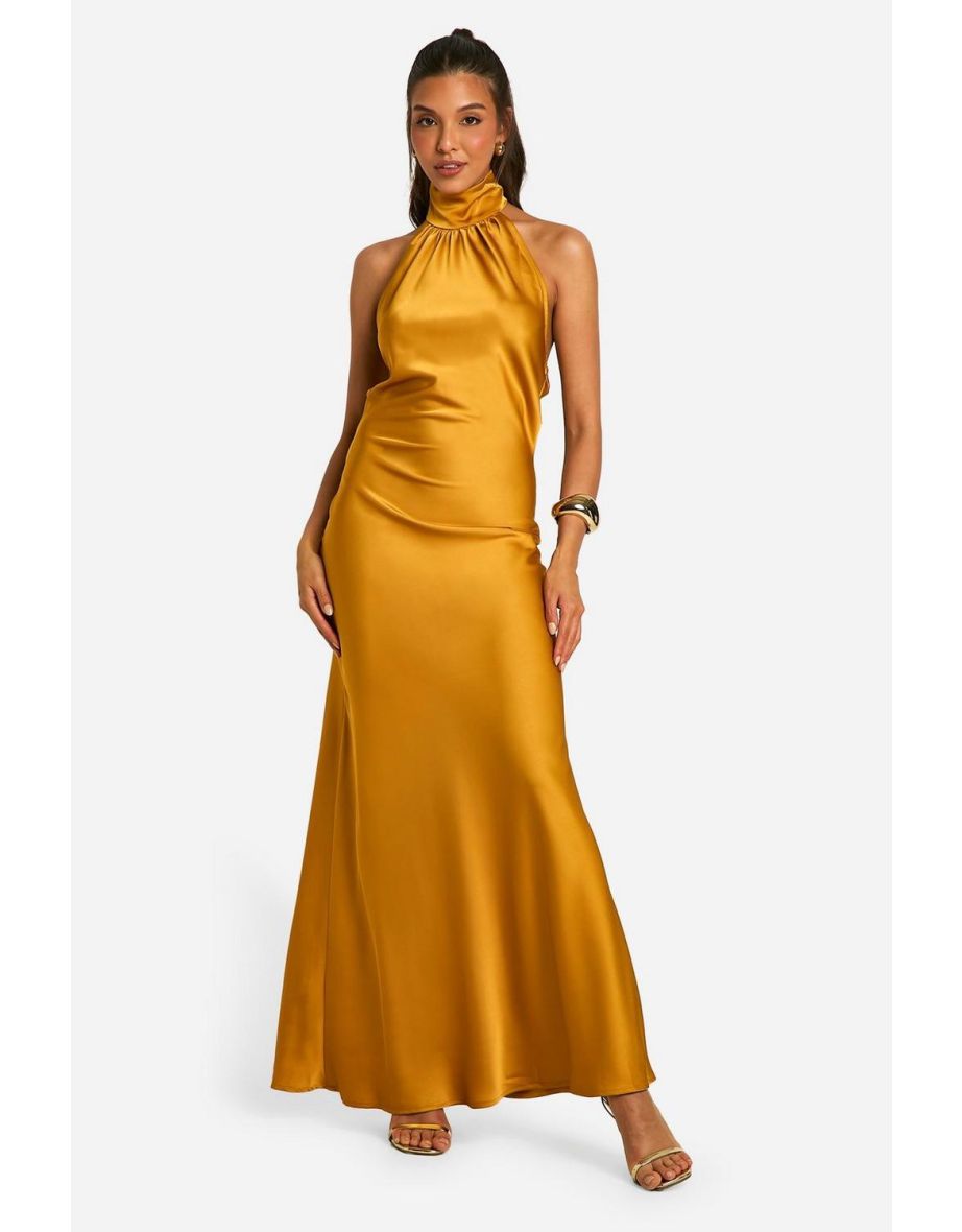Satin Drape Maxi Dress - ochre