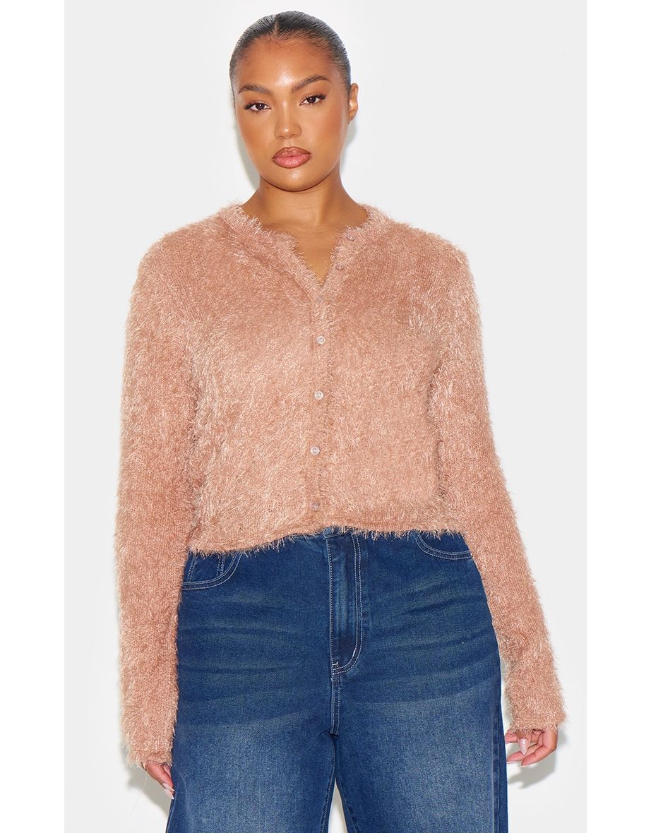 Plus Stone Eyelash Knit Cardigan