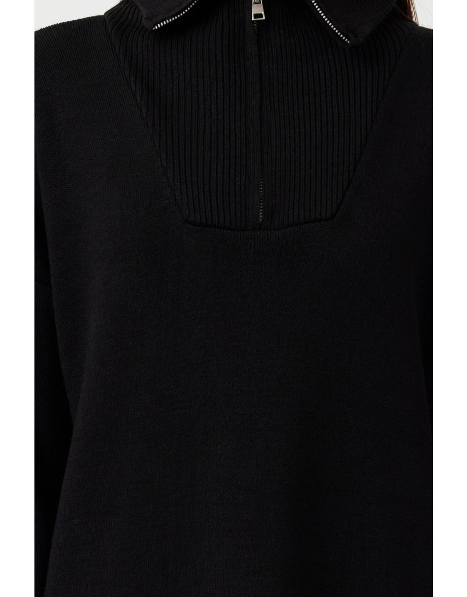 Black Zippered Collar Knitwear Dress - 6