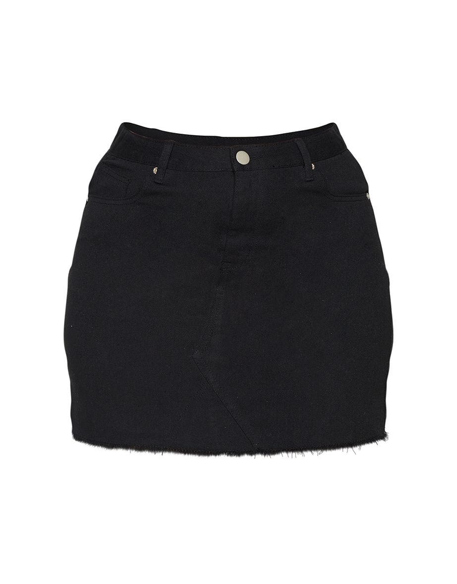 Plus Basic Black Denim Skirt - 5