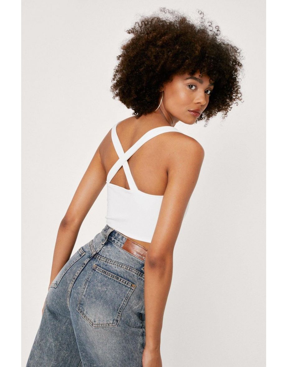 Boned Detail Crossover Straps Corset Top - white - 3