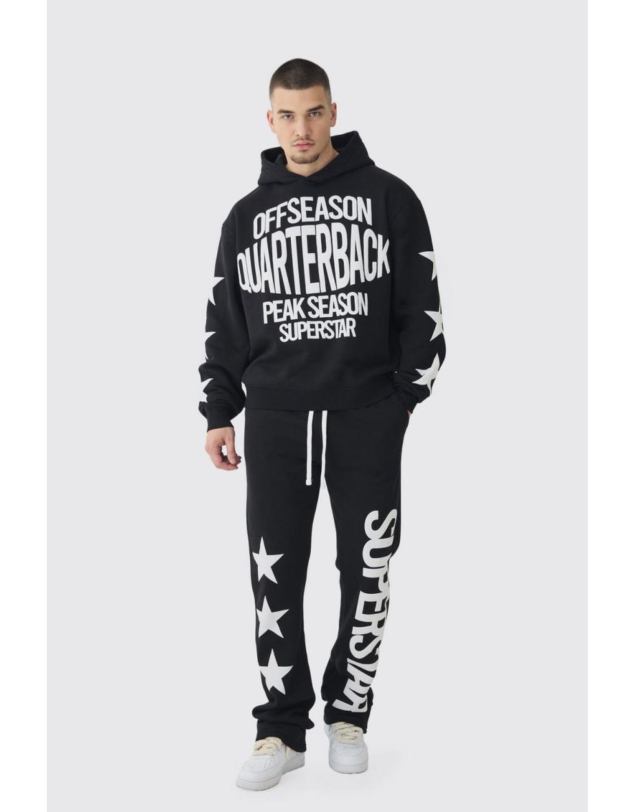 Tall Oversized Boxy Off Season Puff Printed Hooded Tracksuit - black