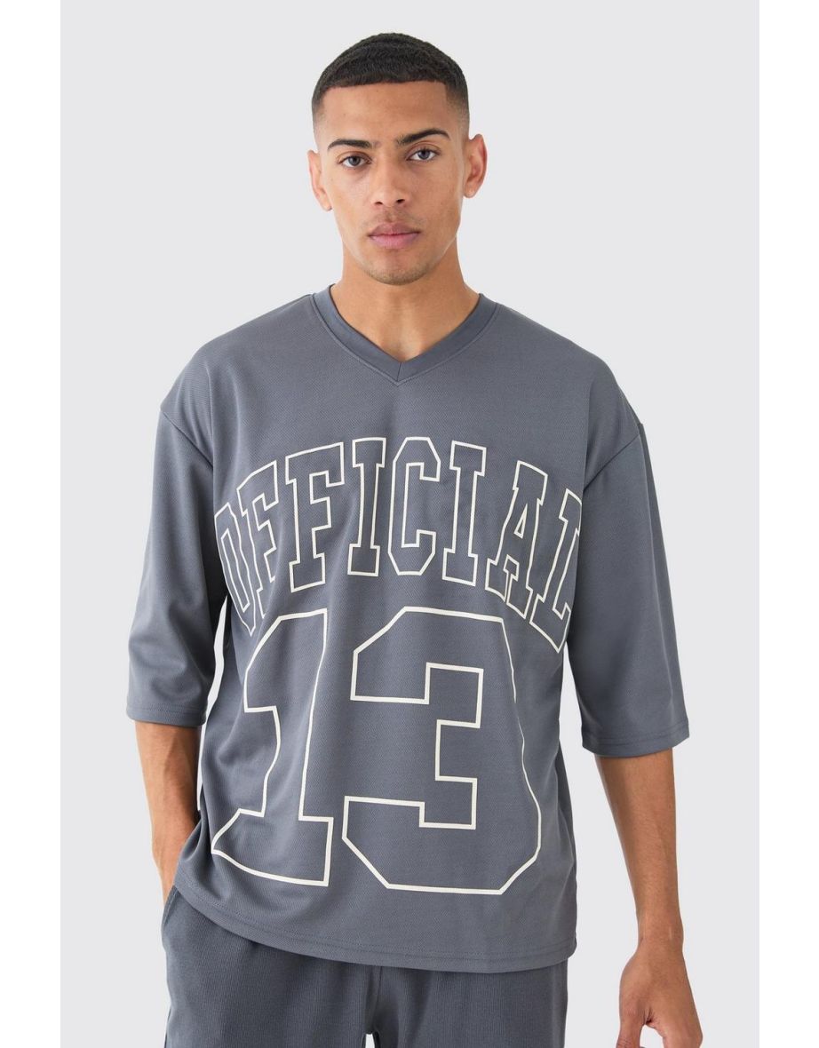 Oversized Half Sleeve V Neck Mesh T-shirt - charcoal