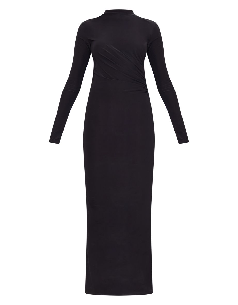 Black Slinky Long Sleeve Maxi Dress - 4