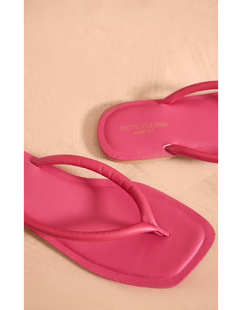 Bright Pink Wide Fit Real Leather Toe Thong Flat Sandals - 3