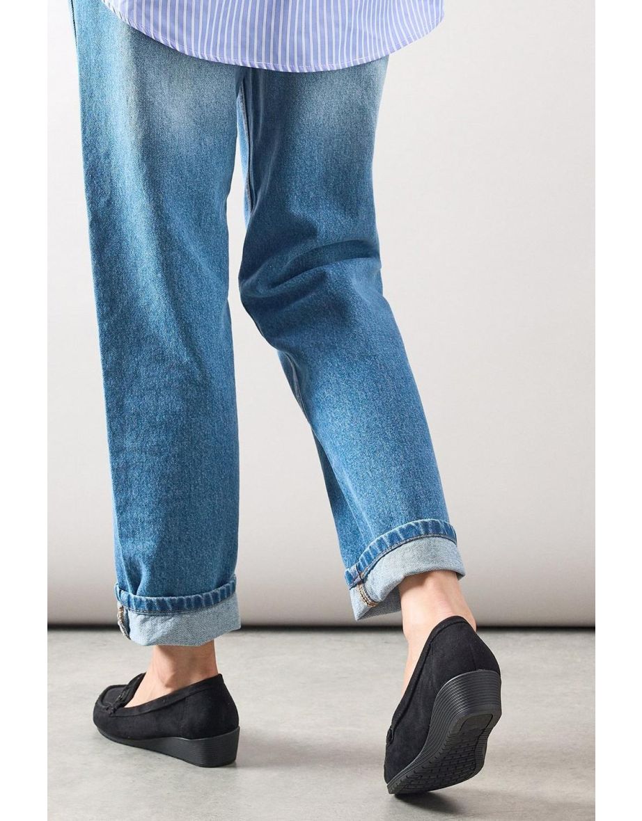 Good For The Sole: Viridiana Faux Suede Trim Detail Comfort Wedge Moccasin Loafers - 3