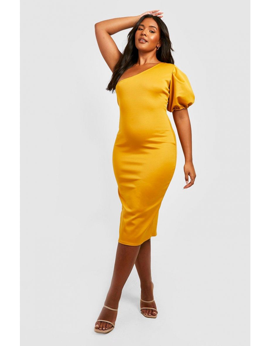 Mustard one shoulder midi dress best sale