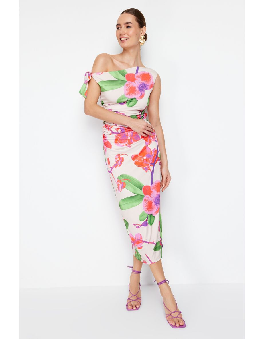 Limited Edition Multi Color Floral Print Knitted  Stretch Dress