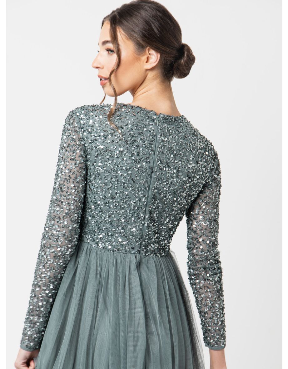 Maya Misty Green Embellished Long Sleeve Maxi Dress - 2