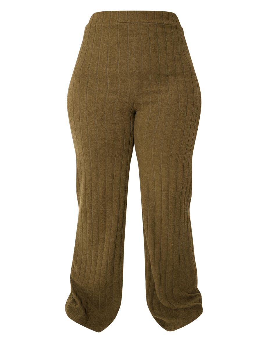 Plus Khaki Soft Touch Ribbed Flares - 4