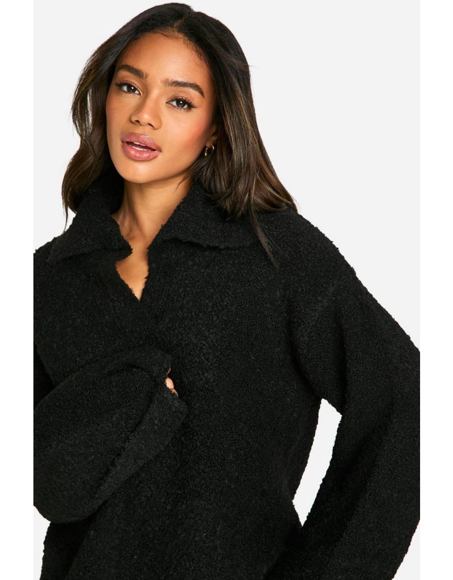 Borg Oversized Collar Detail Mini Dress - black - 3