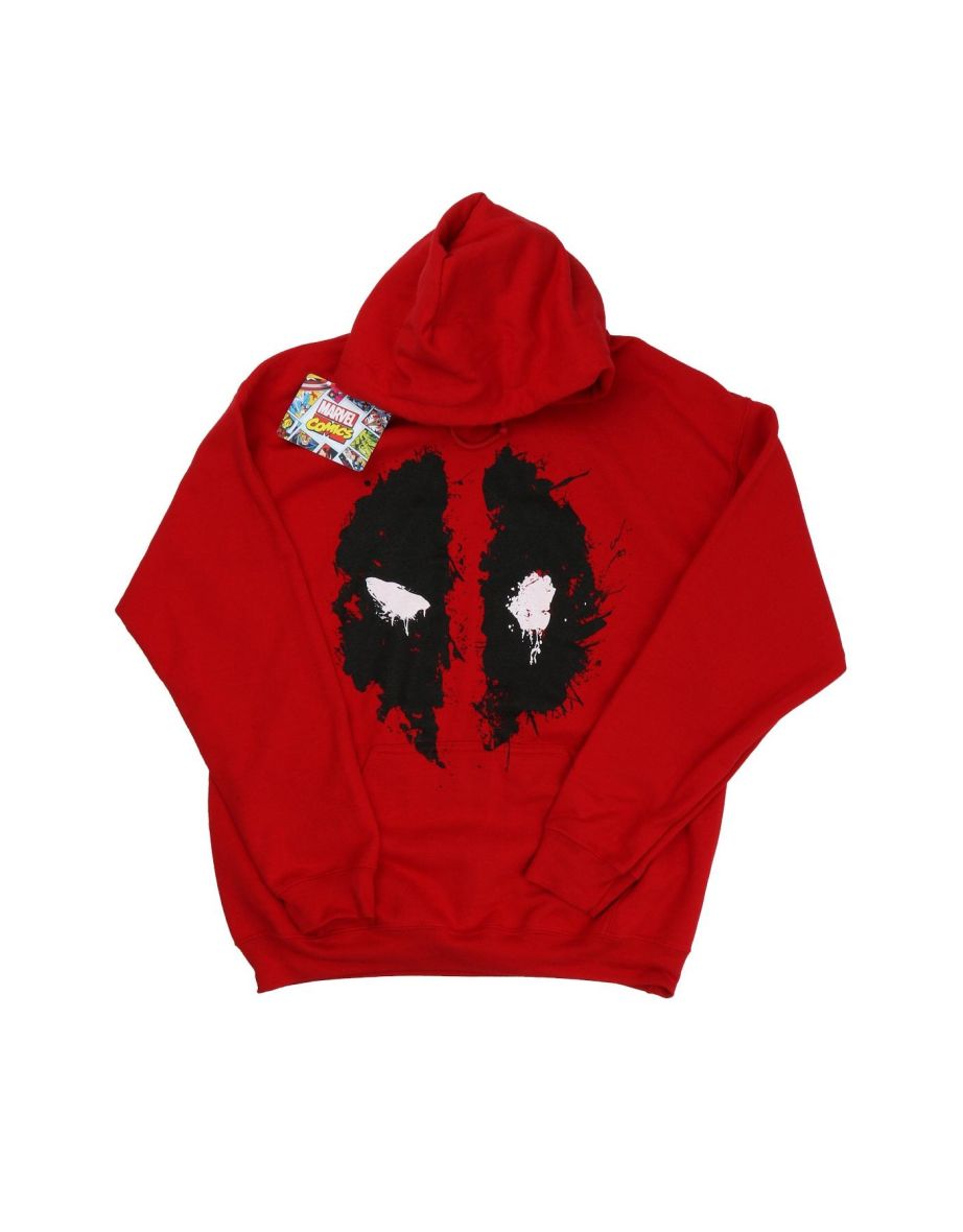 Deadpool Mens Splat Face Cotton Hoodie - Cherry Red
