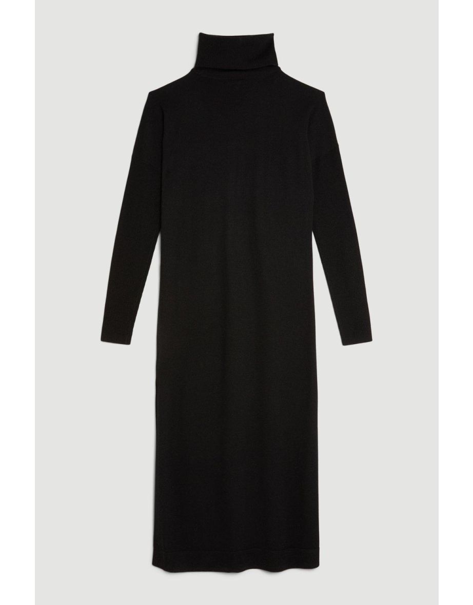 Merino Wool Relaxed Fit Roll Neck Knit Midaxi Dress - 3