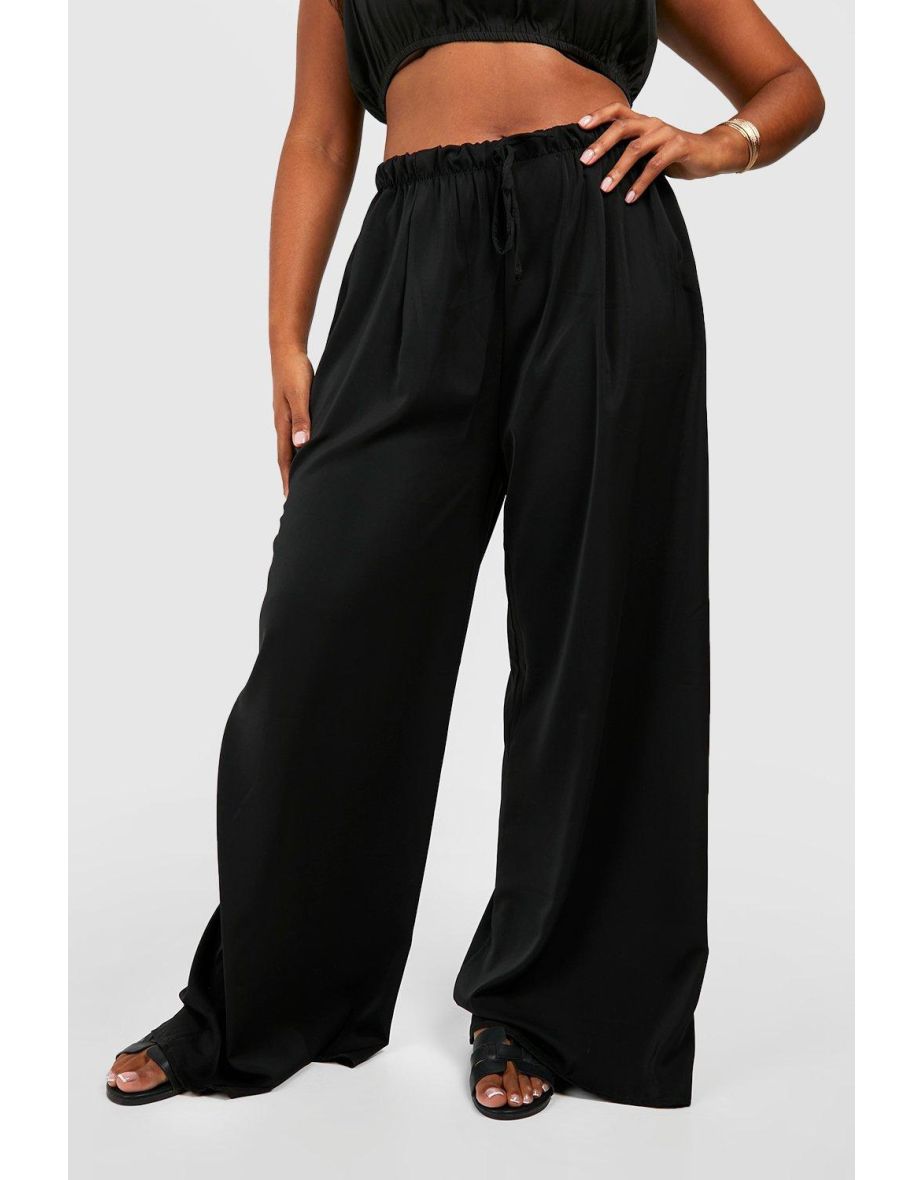 Plus Woven Lightweight Palazzo Trousers - black - 3