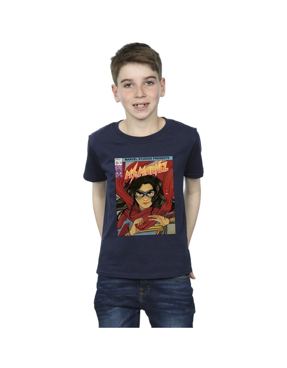 Marvel Boys Ms Marvel Comic Poster T-Shirt - Navy Blue