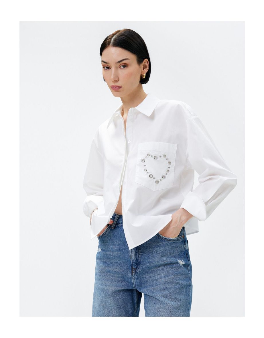 Crop Shirt Staple Detailed Pocket Cotton