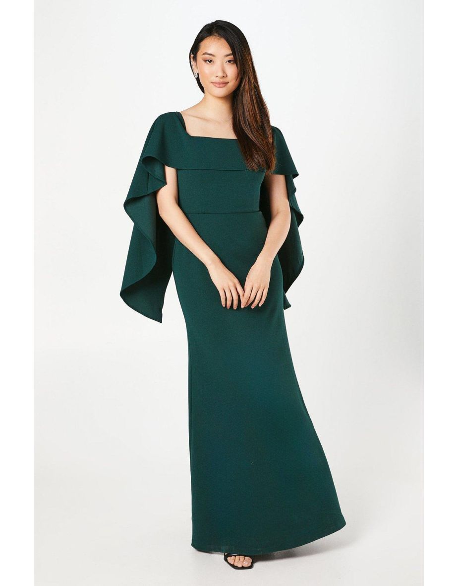 Bardot Cape Detail Stretch Crepe Gown