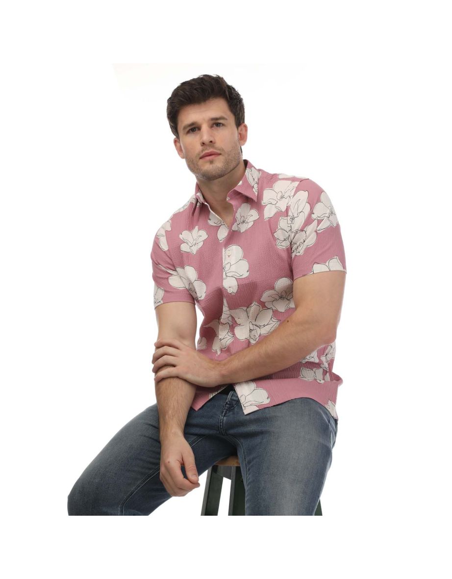 Men's Ted Baker Coving Short Sleeve Seersucker Floral Print Shirt in Pink - 3