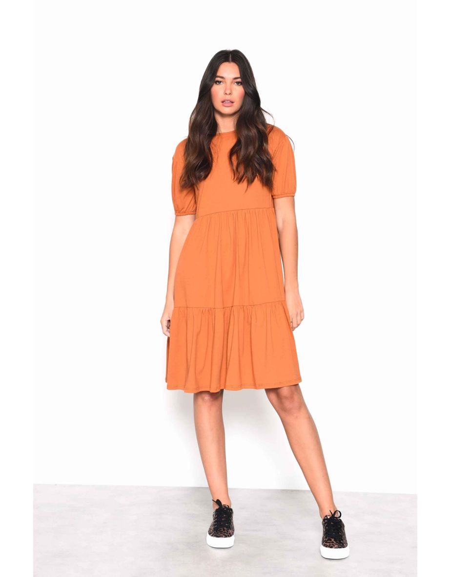Glamorous Rust Tiered Smock Midi Dress