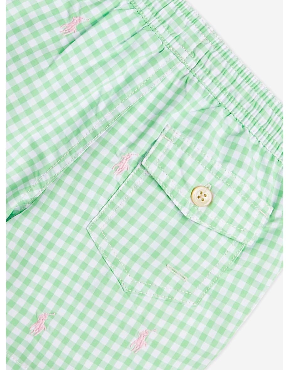 Boys Gingham Logo Swim Shorts in Green - 3