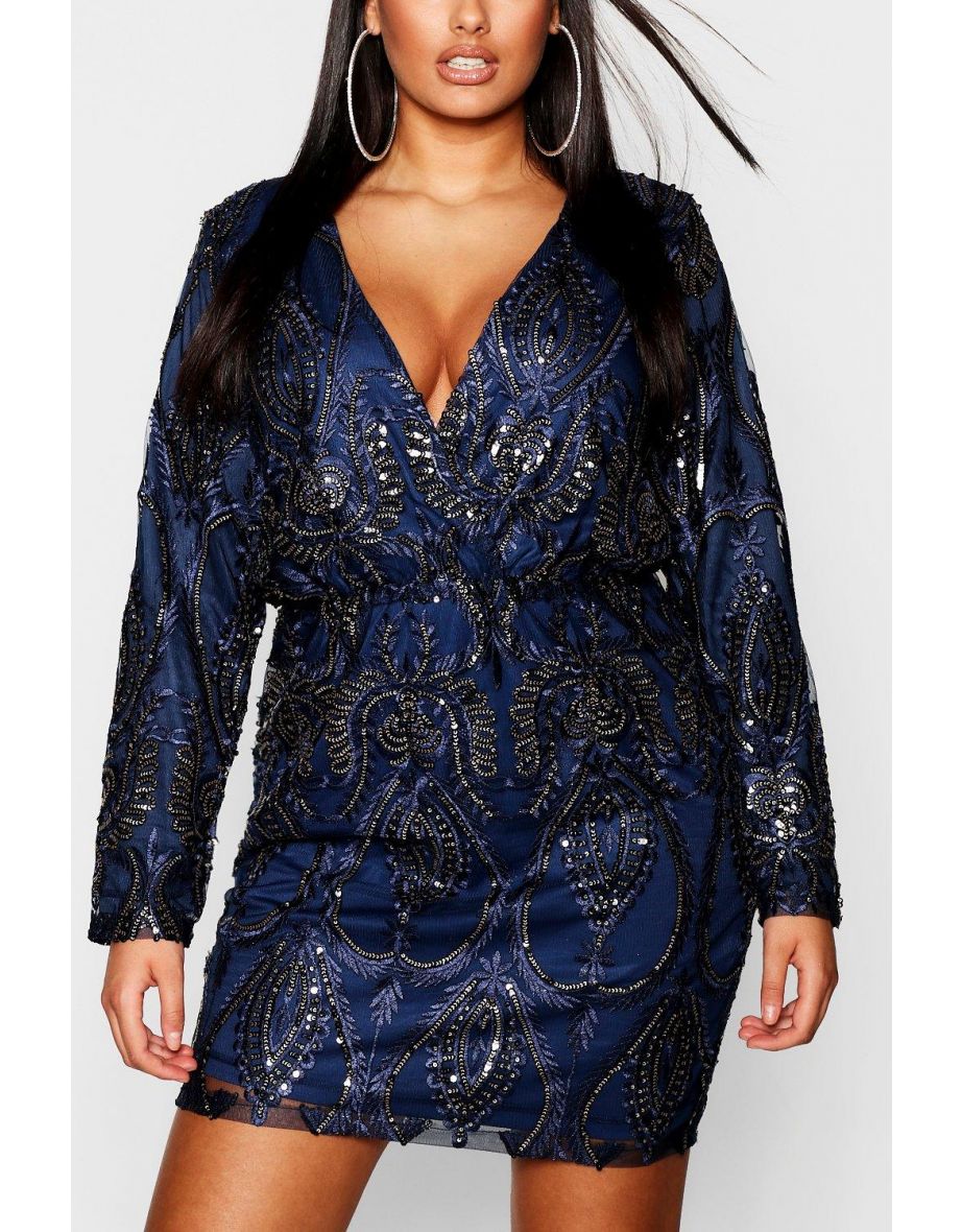 Plus Lace & Sequin Plunge Mini Dress - black - 3