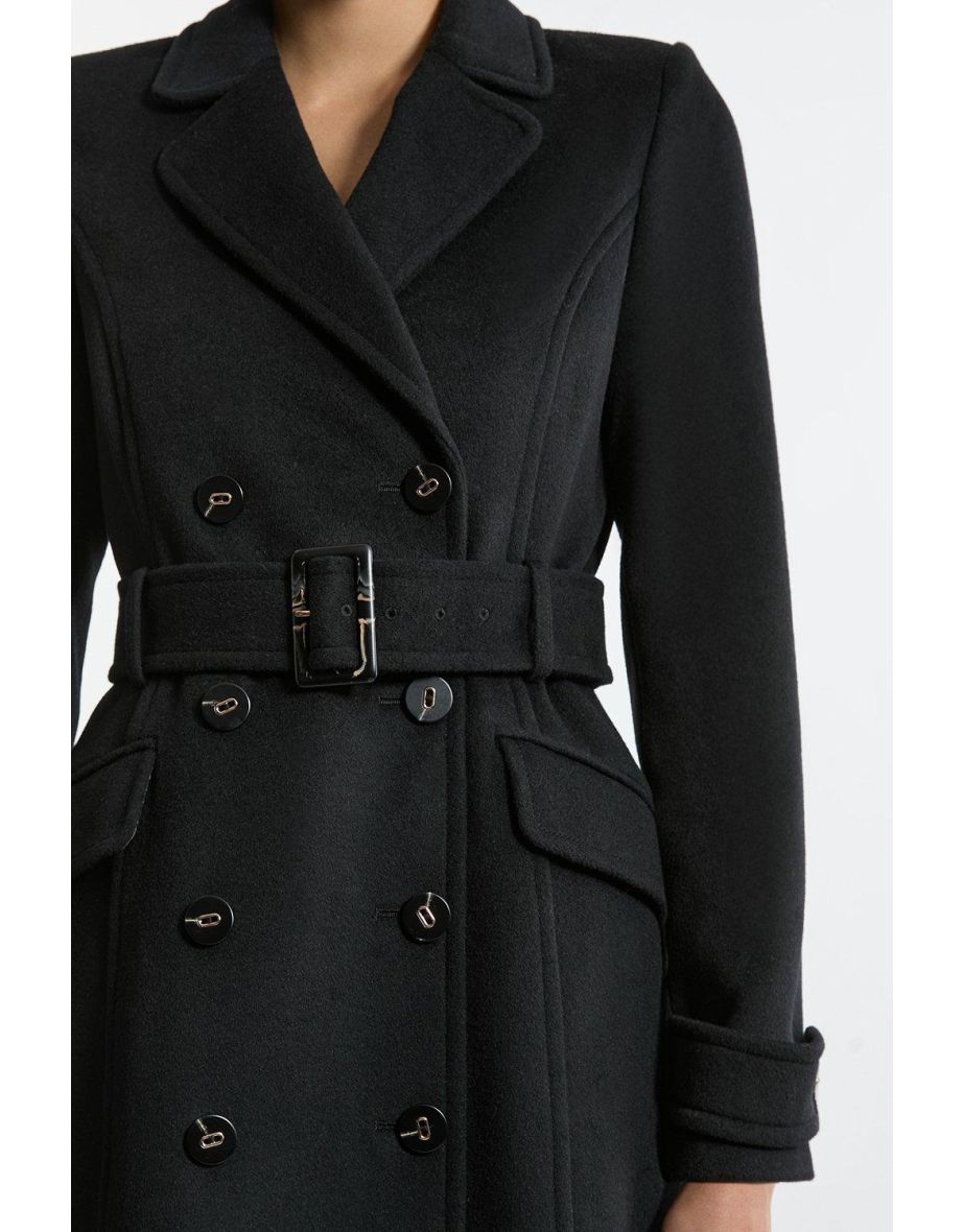 Tailored Wool Blend Double Breasted Belted Coat - 3