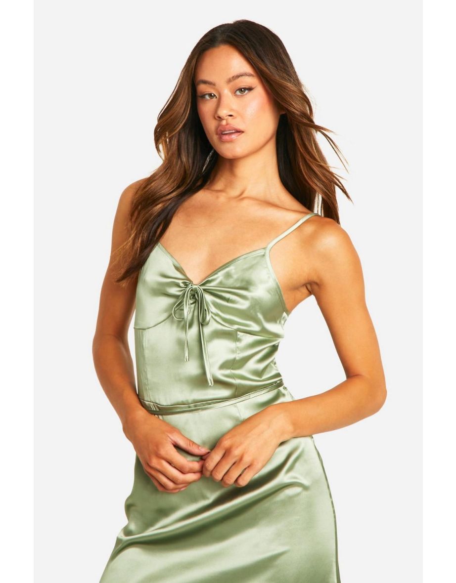 Tall Satin Mini Slip Dress - olive - 3