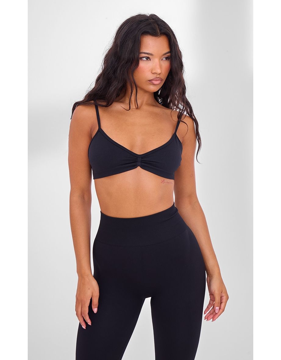 PLT Sport Black Seamless Twist Front Sports Bra
