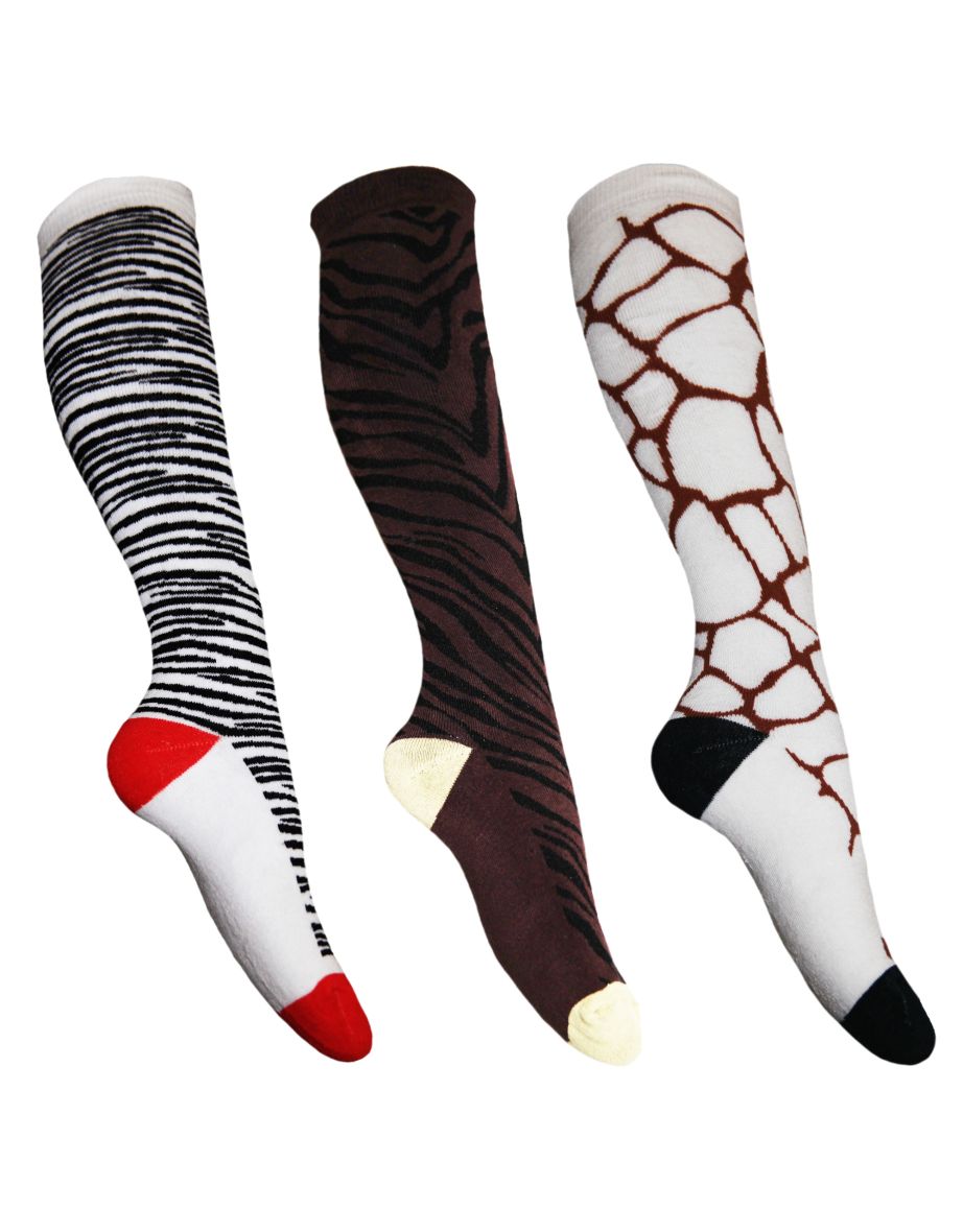 Shop Womens Ladies Animal Print Welly Socks 3 Pairs Brown White Black Online in Bahrain VogaCloset