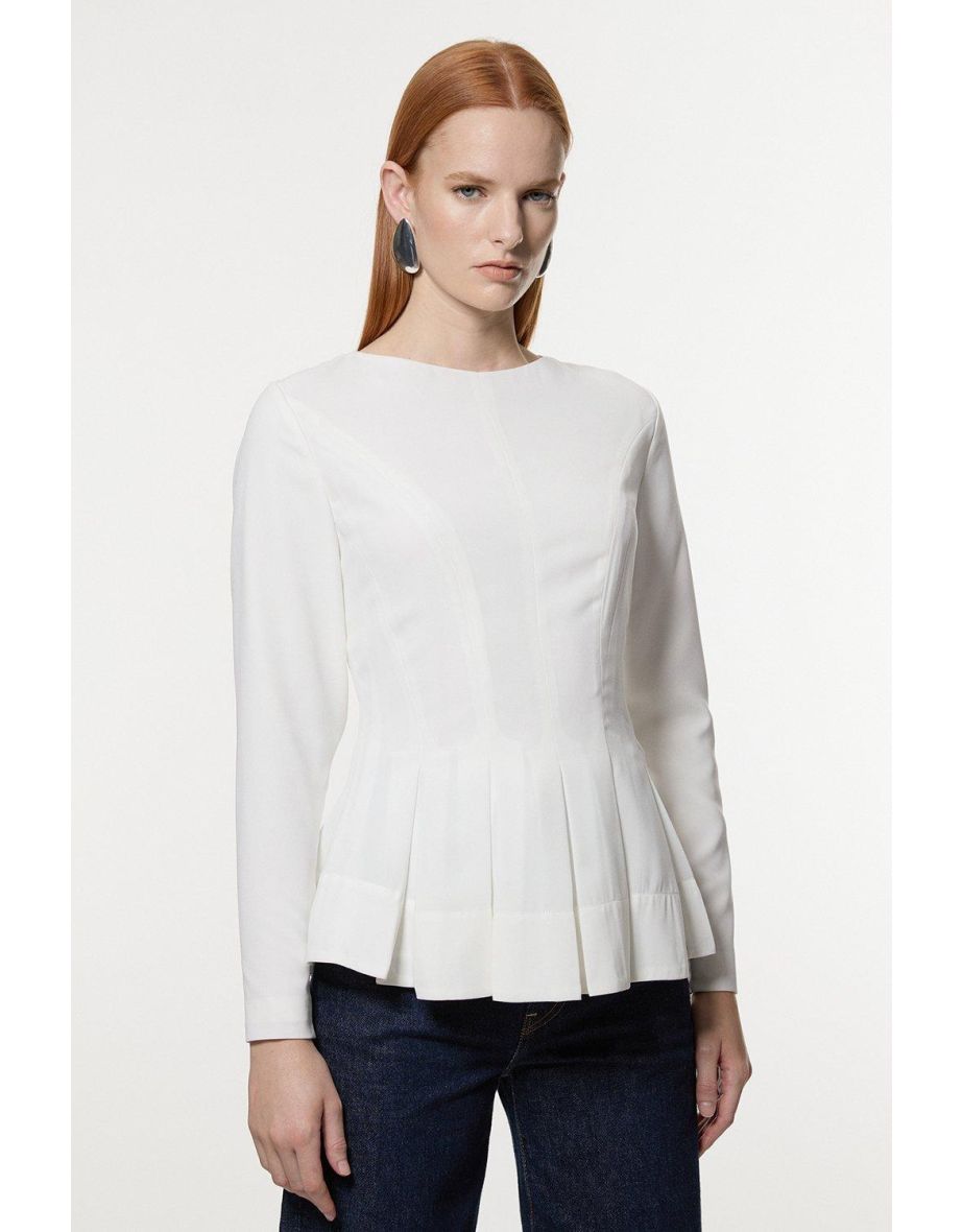 Pleated Long Sleeve Open Back Detail Woven Blouse