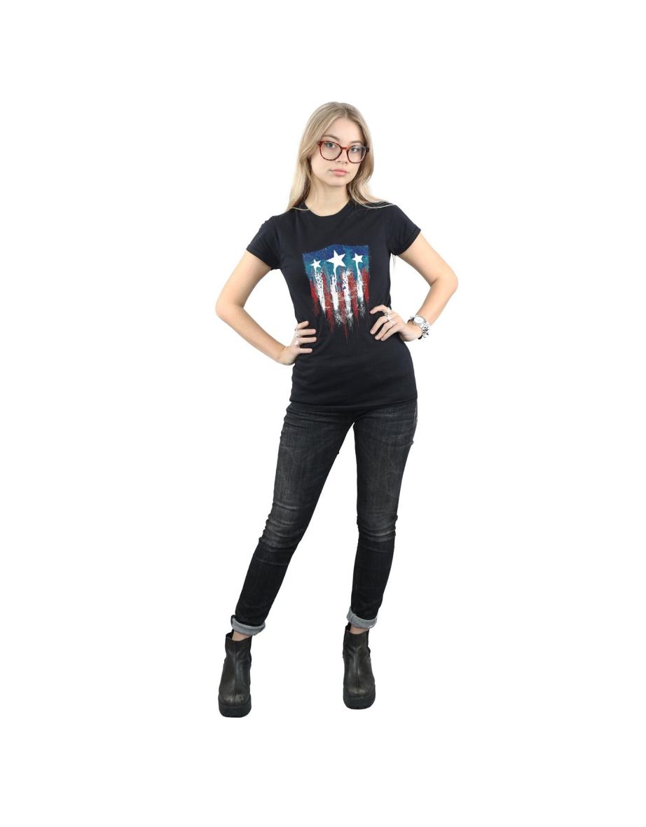 Marvel Womens/Ladies Captain America Flag Shield Cotton T-Shirt - Black