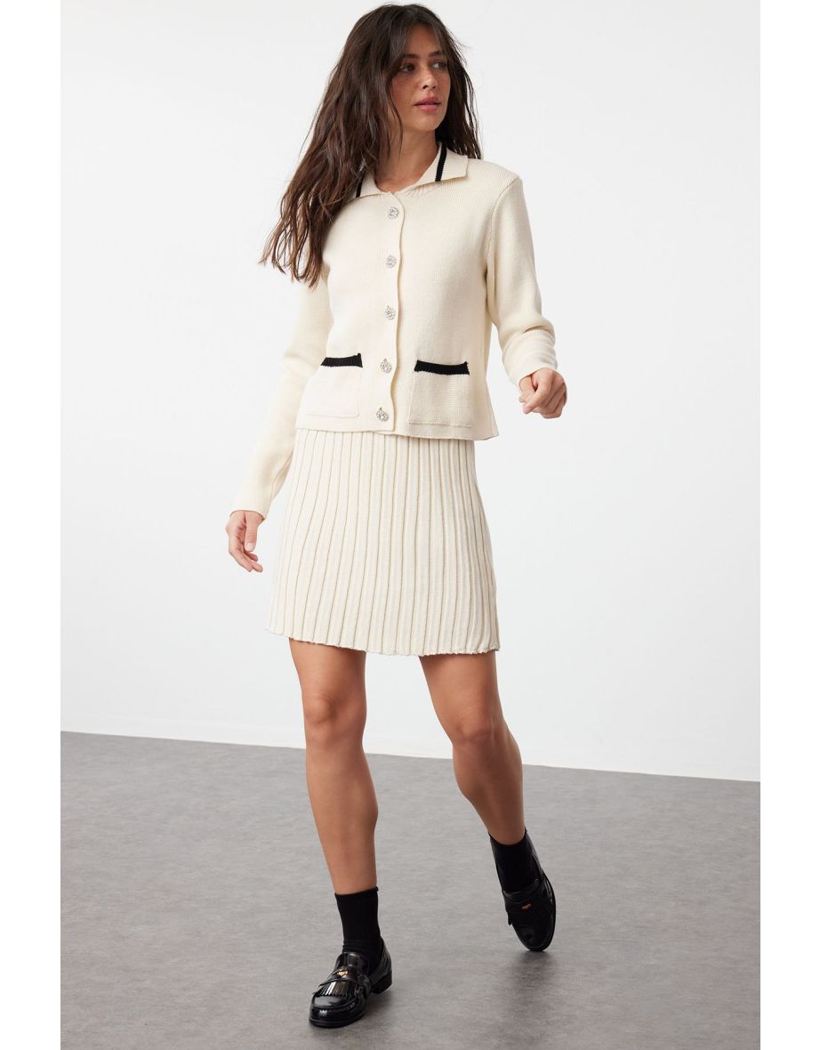 Stone Crop Pocket Detailed Mini Skirt Knitwear Bottom-Top Set