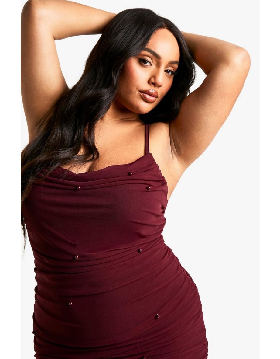 Plus Beaded Strappy Midaxi Dress - burgundy - 3