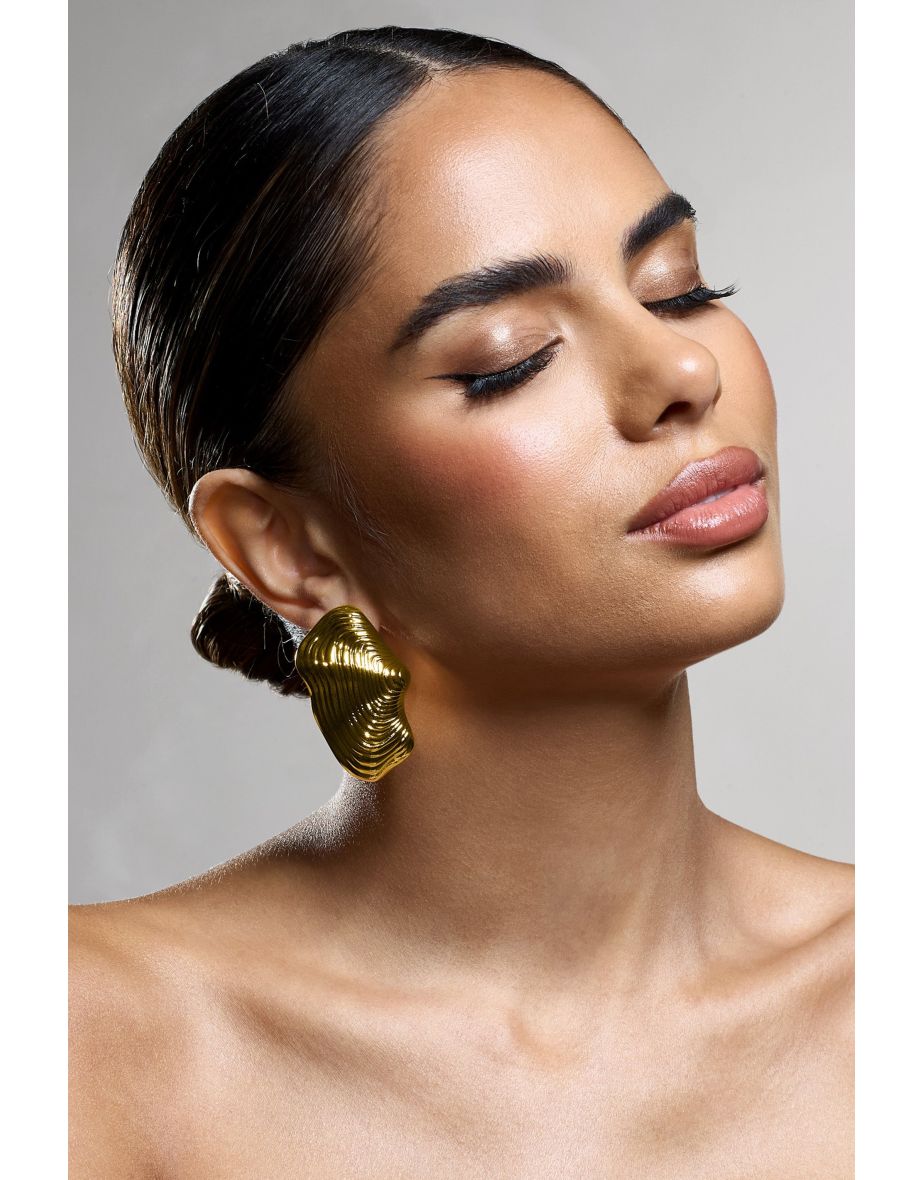 Katya | Gold Abstract Ribbed Statement Earrings - 4